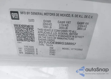 2024 GMC Sierra 1500 4Wd Short Box Slt from USA, damaged, VIN 3GTUUDE89RG188957